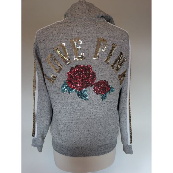 Victorias Secret PINK Sequin Rose Hoodie Sweatshirt Size M Bling Y2K Vintage - Picture 4 of 7